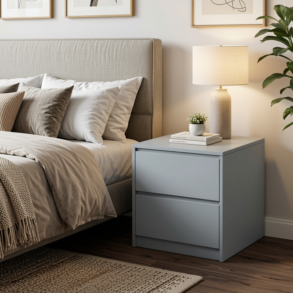 Dove Grey Plain Laminate 8x4 ft Matte 1 mm - 1011 SM — application view in a serene bedroom