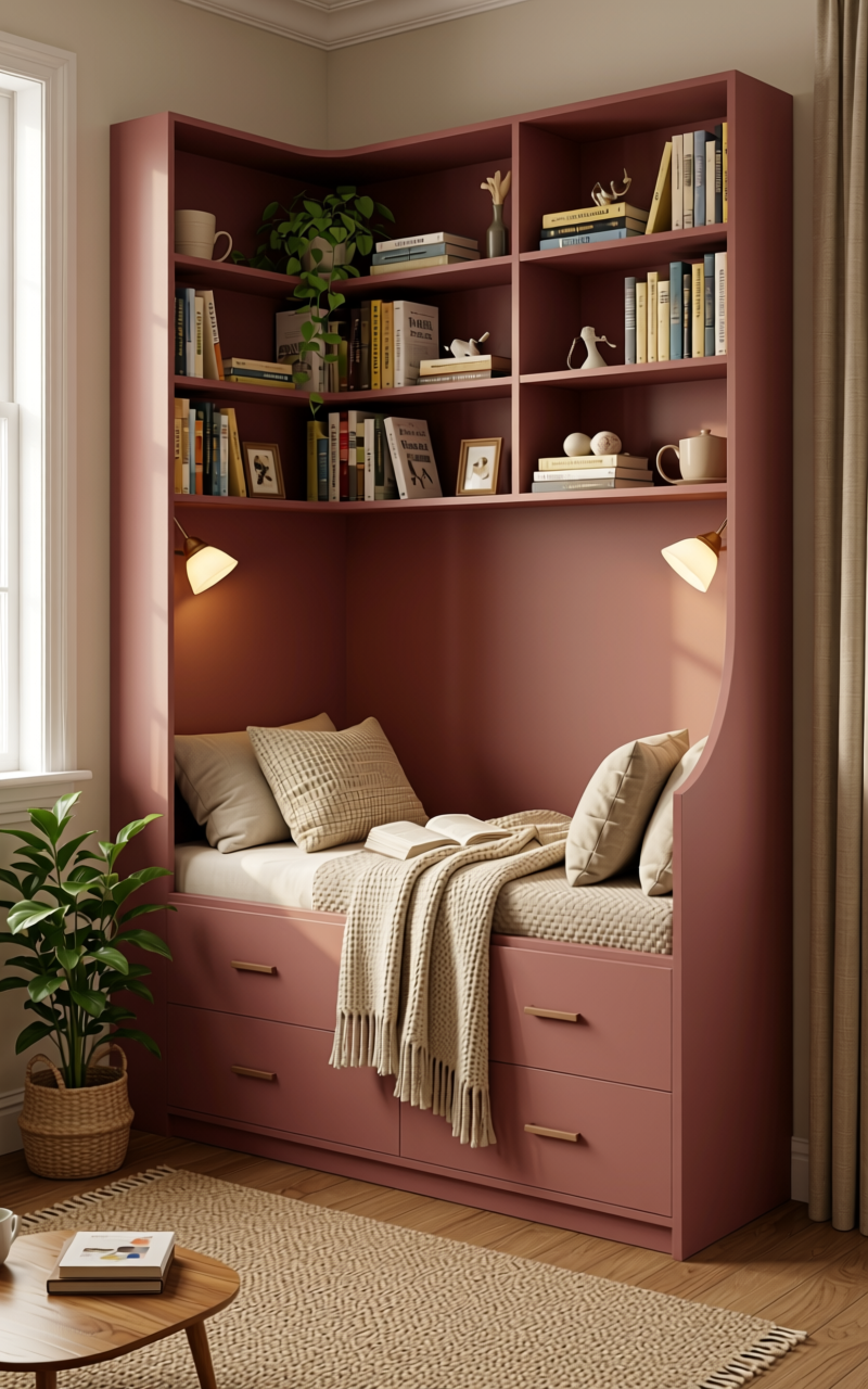 Fusion Plain Laminate 8x4 ft Matte 1 mm - 8222 SM — application view in a cozy reading nook