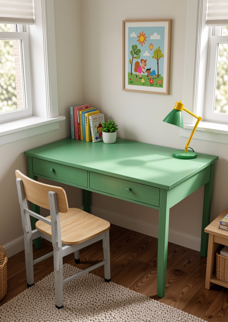 Stylam Green Texture Laminate 4x8 ft - STY-SOL-1015 — application view in a kids room