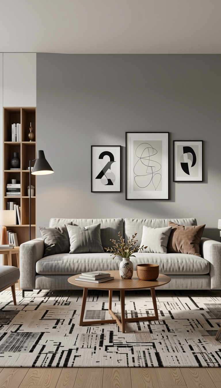 Stylam Grey Travertine Texture Laminate 4.25x10 ft - STY-SOL-1778 — application view in a living room