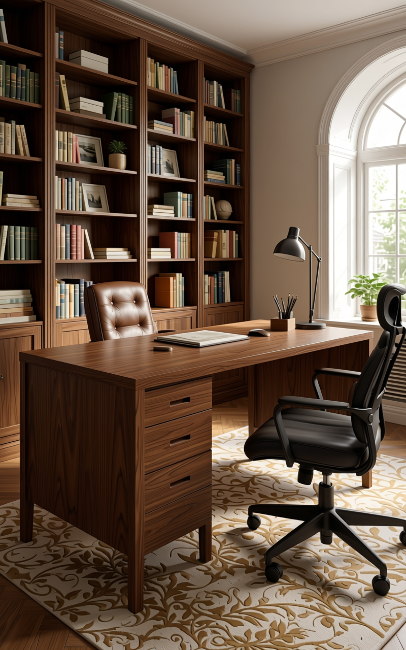 Stylam Hickory Brown Texture Laminate 4.25x10 ft - STY-SOL-1761 — application view in a study room