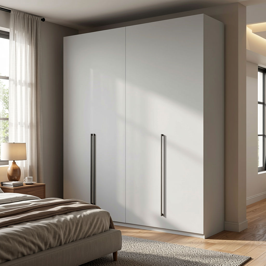 Ivory Grey Plain Laminate 8x4 ft Matte 1 mm - 538 SM — application view in a bedroom