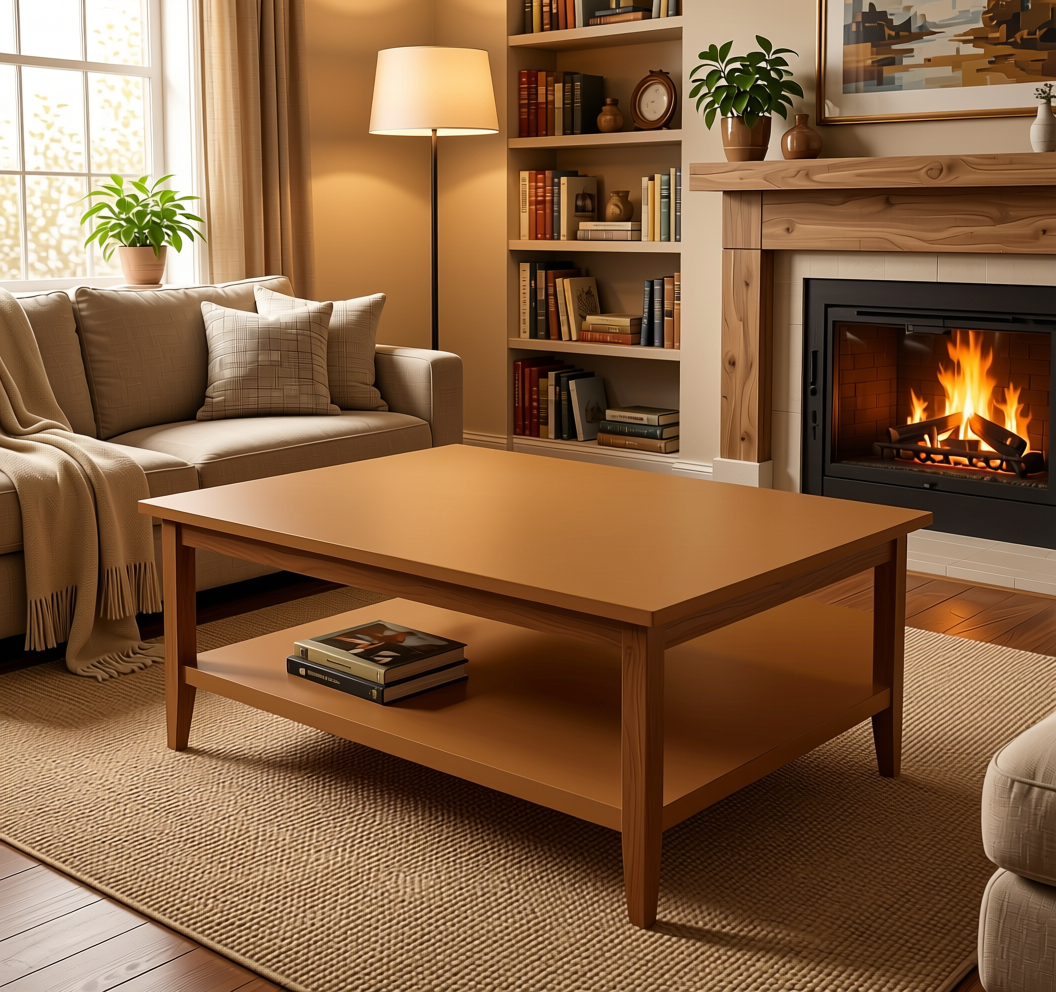 Jaisalmer Brown Plain Laminate 8x4 ft Matte 1 mm - 1017 SM — application view in a warm living room