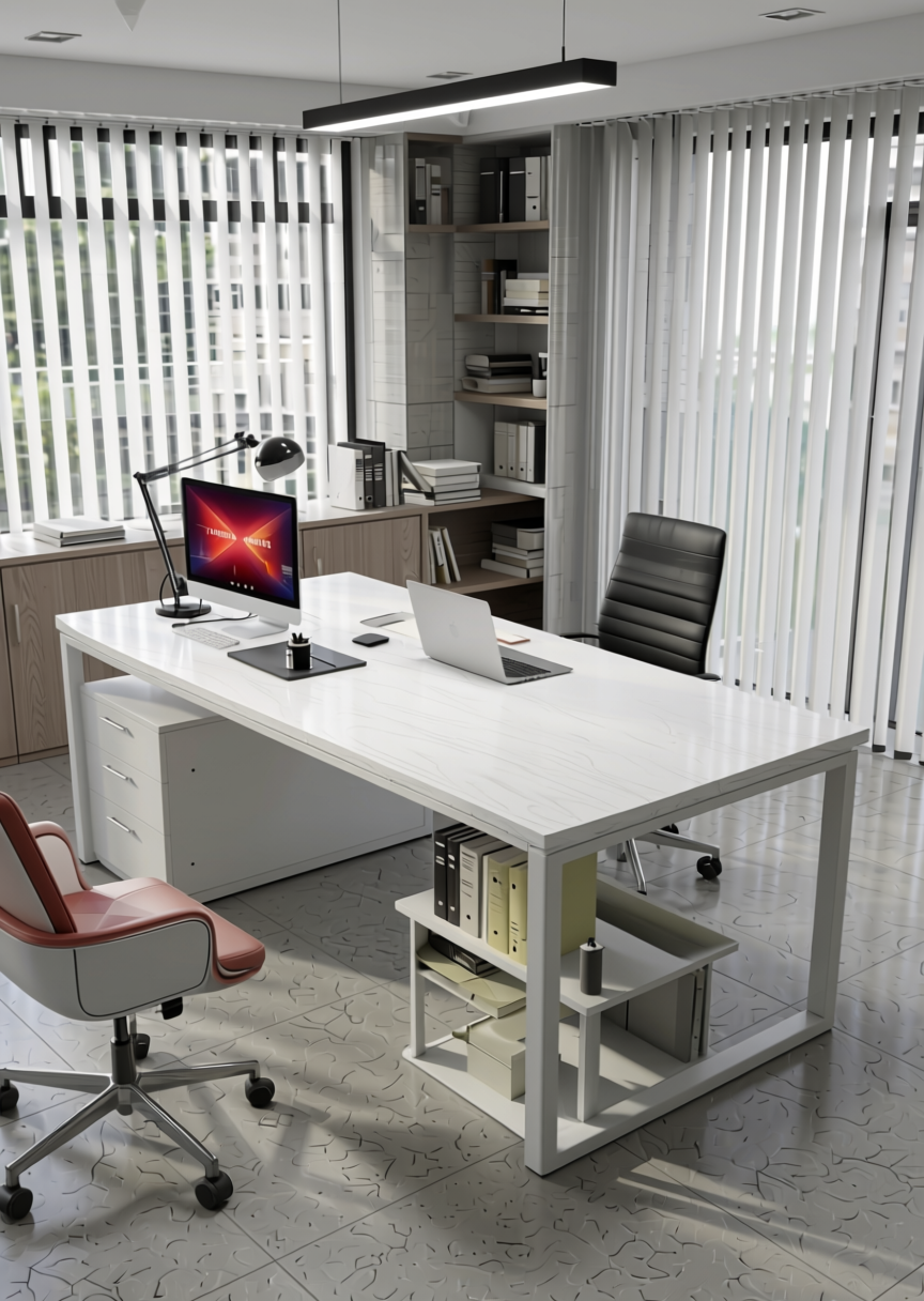 Stylam Nero White Texture Laminate 4x8 ft - STY-SOL-1061 — application view in a contemporary office