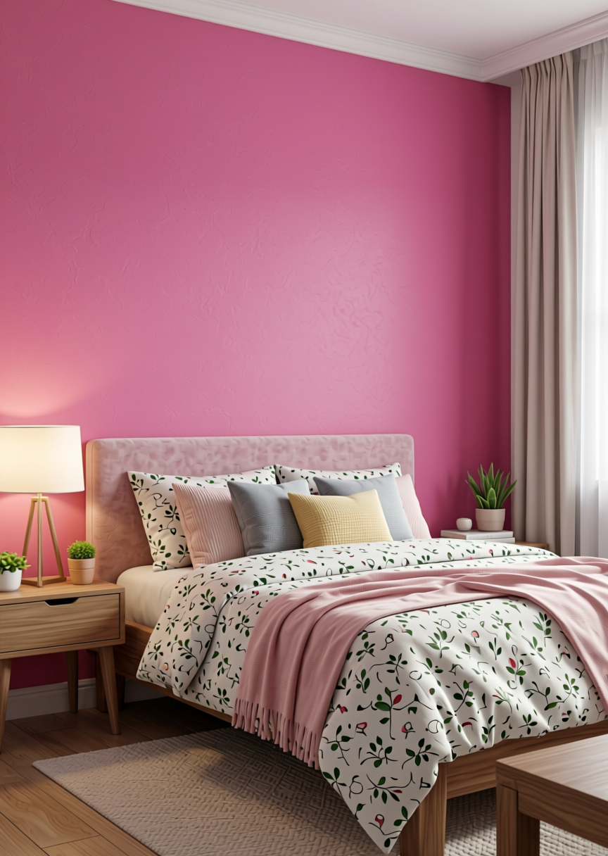 Stylam Pink Texture Laminate 4x8 ft - STY-SOL-8152 — application view in a girl's bedroom