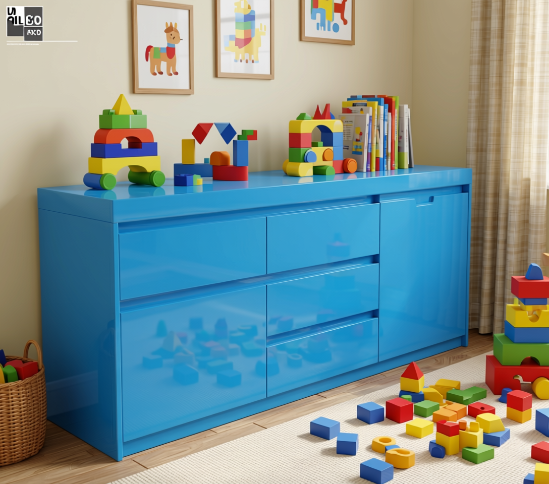 Polar Blue Plain Laminate 8x4 ft Glossy 0.8 mm - 564 GL — application view in a kids' playroom