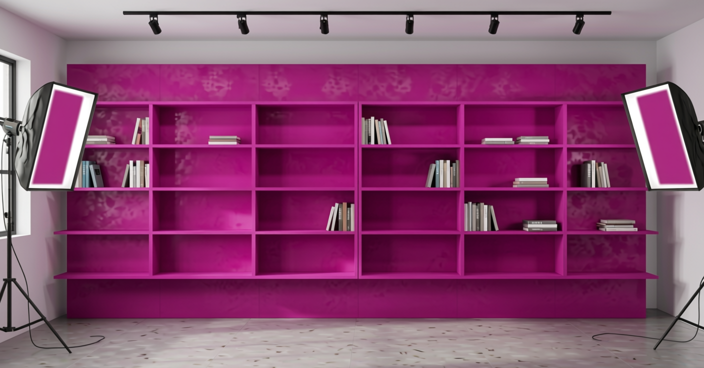 Queen Magenta Plain Laminate 8x4 ft Suede 1 mm - 574 SD — application view in a creative studio