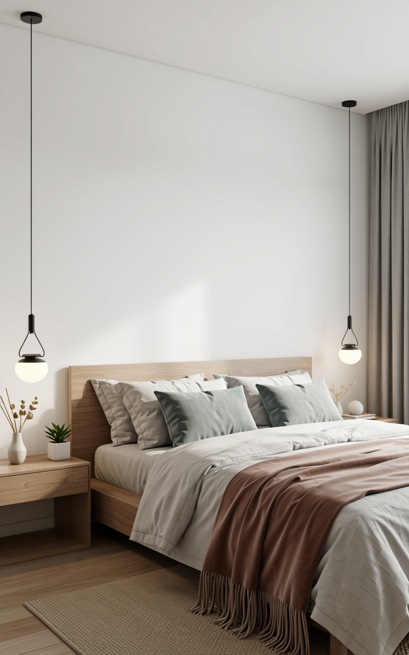 Stylam Rational White Texture Laminate 4.25x10 ft - STY-SOL-523 — application view in a minimalist bedroom