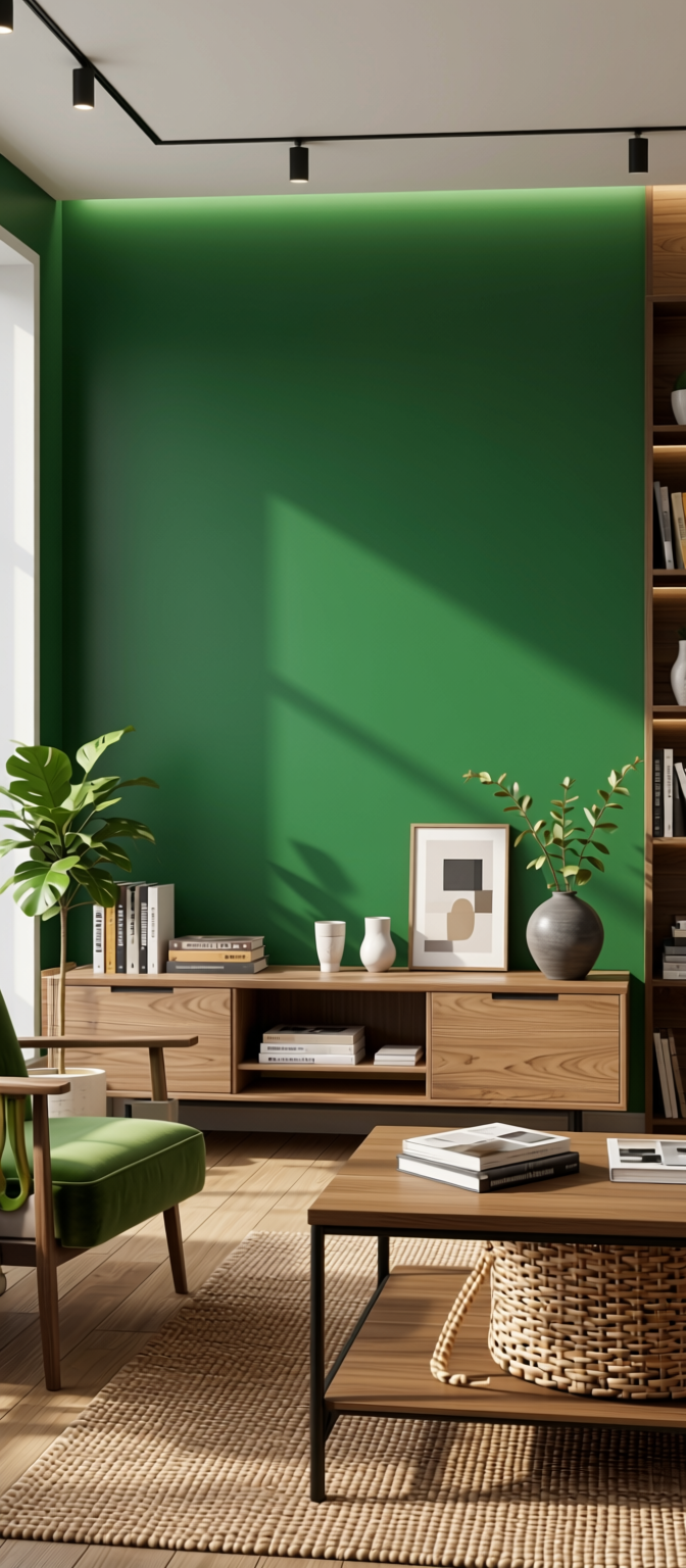 Spanish Green Plain Laminate 8x4 ft Satin 1 mm - 3008 FS — application view in a living room