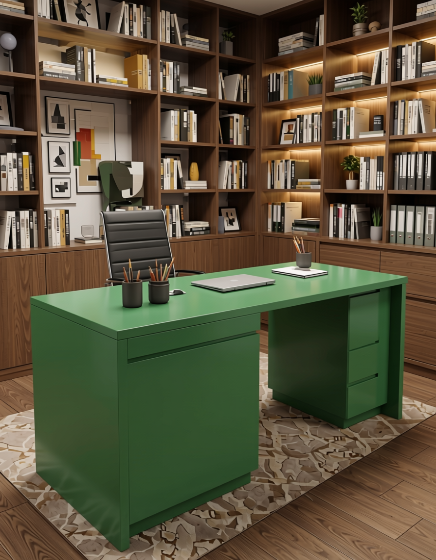 Weed Green Plain Laminate 8x4 ft High Gloss 1 mm - 1044 HG — application view in a study room