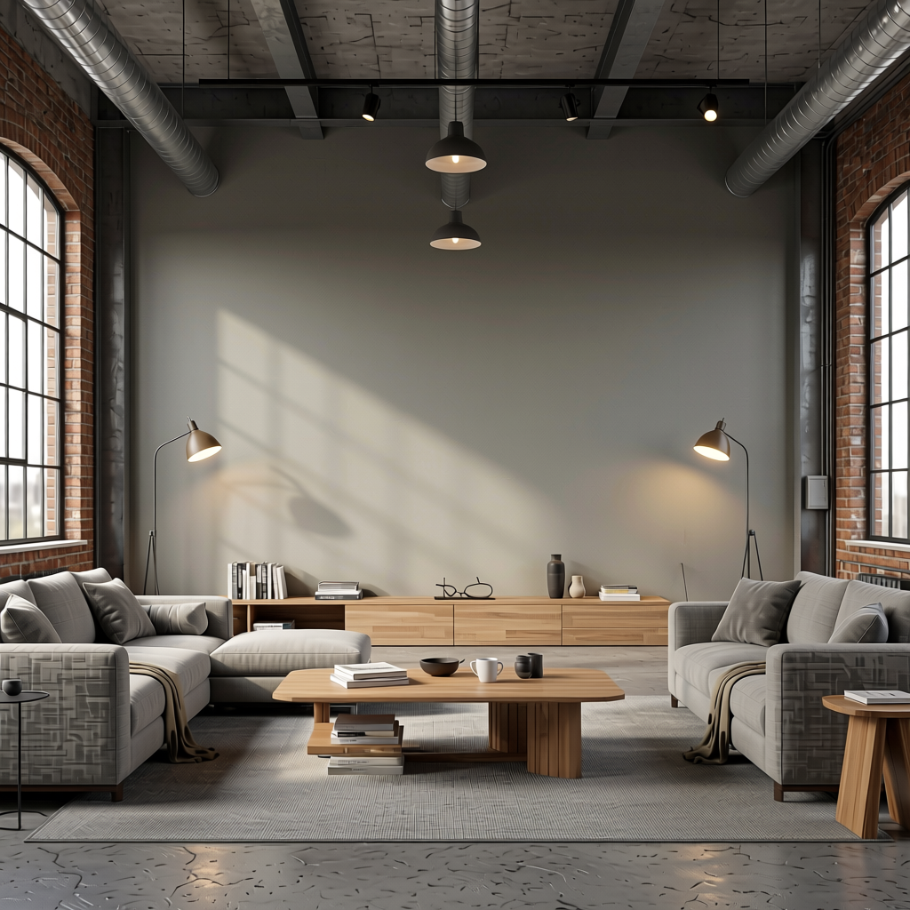 Grey Plain Laminate 8x4 ft Texture 1 mm - 1590 Wickham — application view in a industrial loft