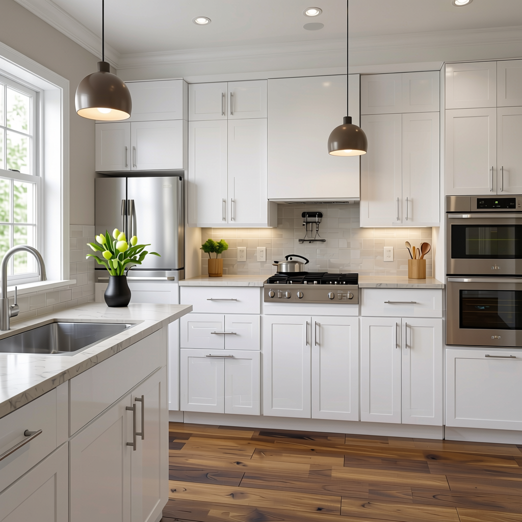 Super White 2 Plain Colors Laminate 8*4 ft Matte 1.0 mm - HER-1001 — application view in a contemporary kitchen