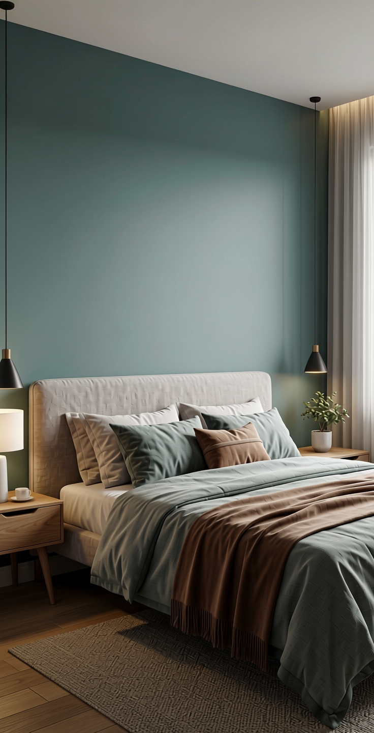 Tealora Grey Texture Laminate 4x8 ft - STY-SOL-414 — application view in a modern bedroom