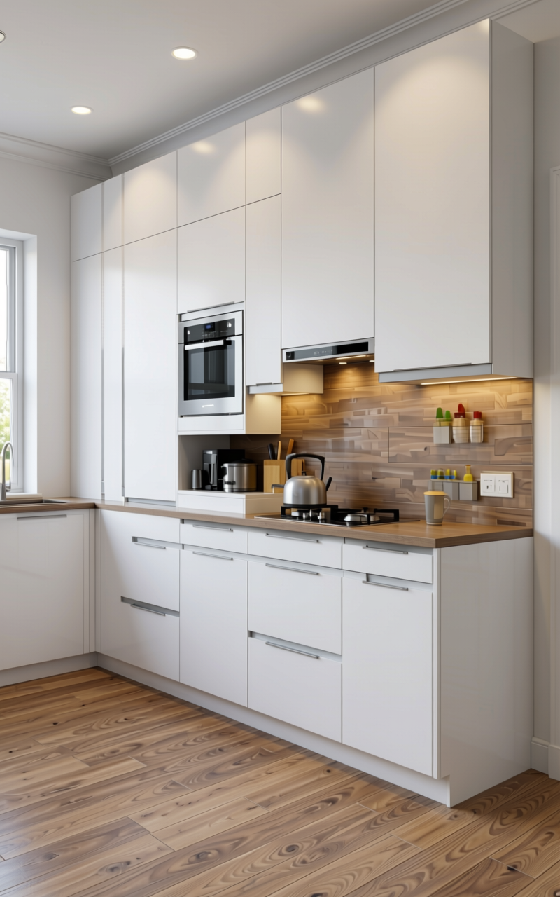 TECHNO WHITE Texture Laminate 4.25x10 ft - STY-SOL-1081 — application view in a kitchen