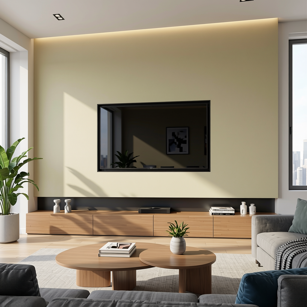 Tidal Sand Plain colors Laminate 8*4 ft Suede 1.0 mm - HER-1293 — application view in a modern living room