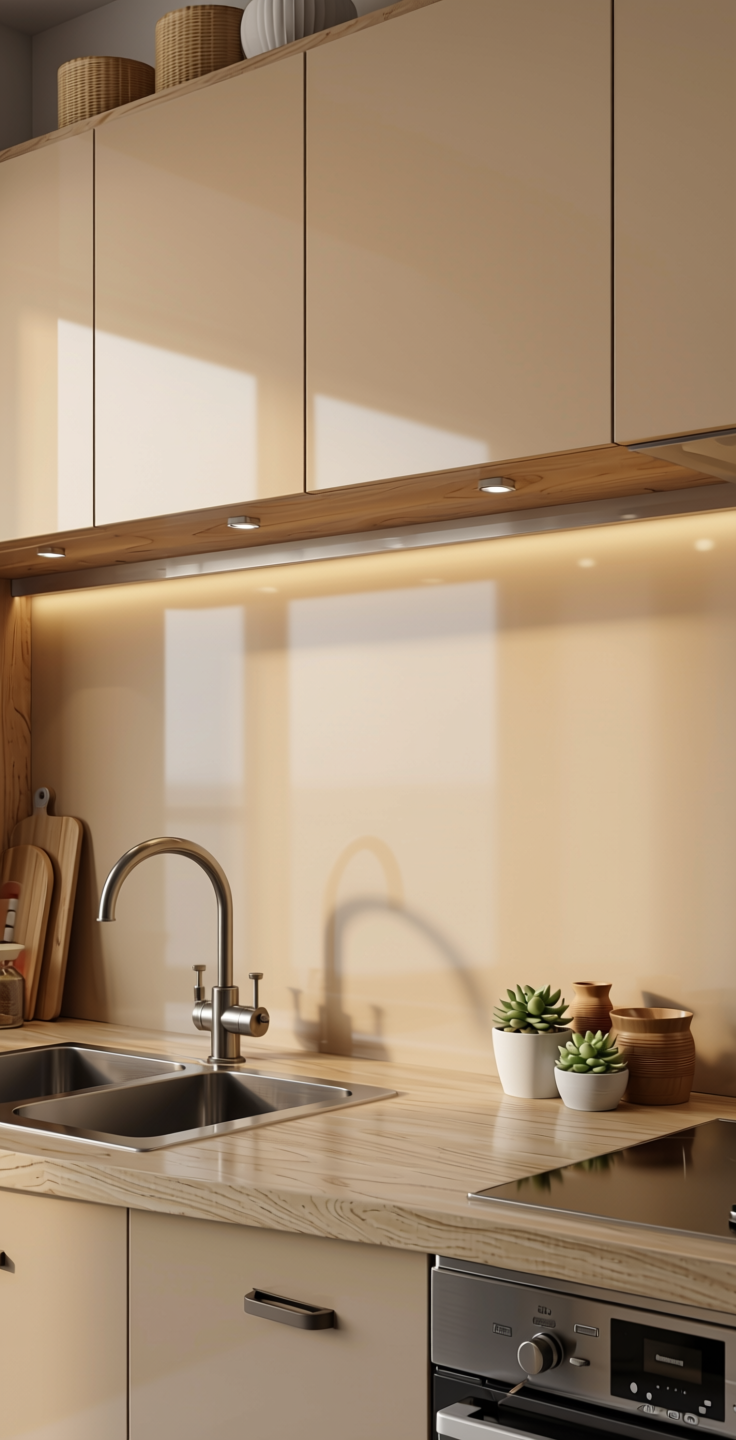 + Plain Laminate 8x4 ft High Gloss 1 mm - 21142 MR+ — application view in a kitchen