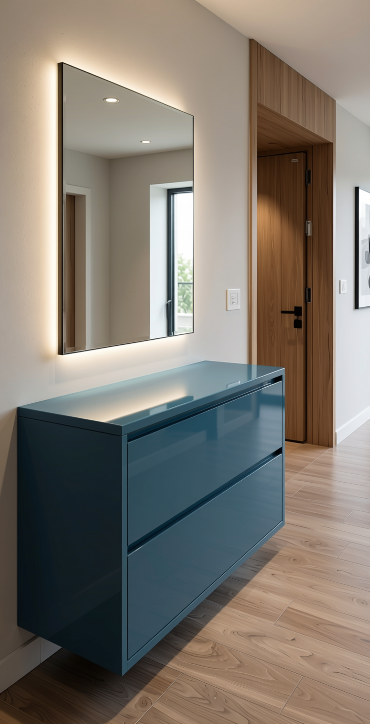 + Plain Laminate 8x4 ft High Gloss 1 mm - 22212 MR+ — application view in a modern entryway