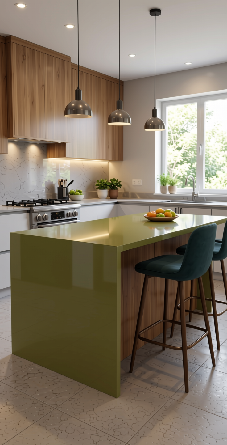 + Plain Laminate 8x4 ft High Gloss 1 mm - 21023 MR+ — application view in a modern kitchen