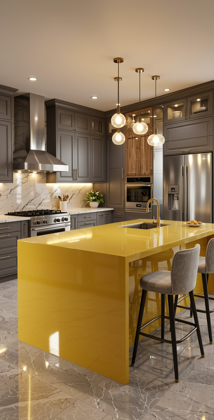 + Plain Laminate 8x4 ft High Gloss 1 mm - 22017 MR+ — application view in a luxury kitchen