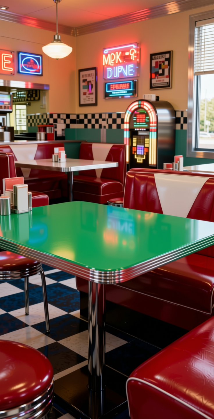 + Plain Laminate 8x4 ft High Gloss 1 mm - 21103 MR+ — application view in a retro diner