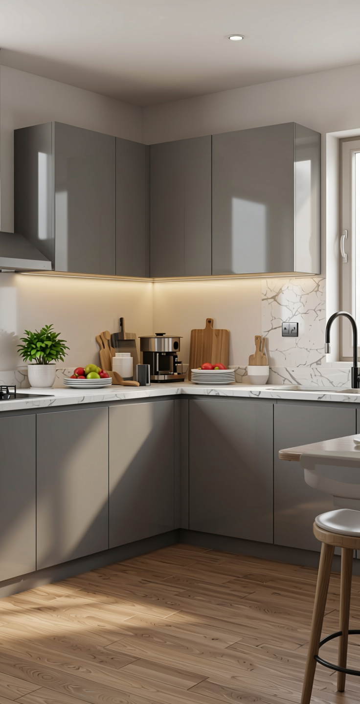 + Plain Laminate 8x4 ft High Gloss 1 mm - 21143 MR+ — application view in a kitchen