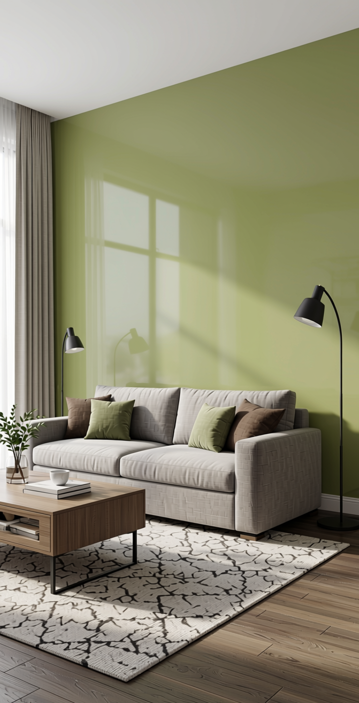 + Plain Laminate 8x4 ft High Gloss 1 mm - 22133 MR+ — application view in a modern living room