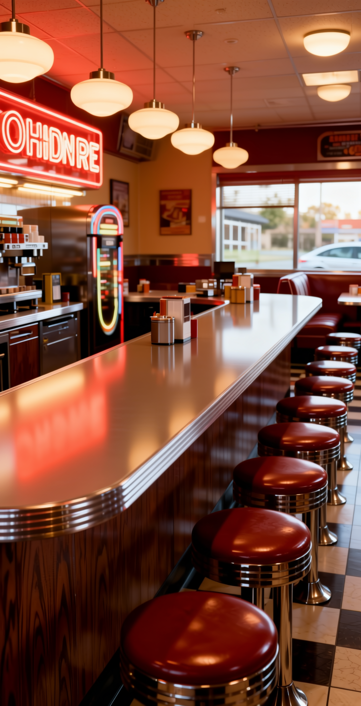 + Plain Laminate 8x4 ft High Gloss 1 mm - 22119 MR+ — application view in a retro diner