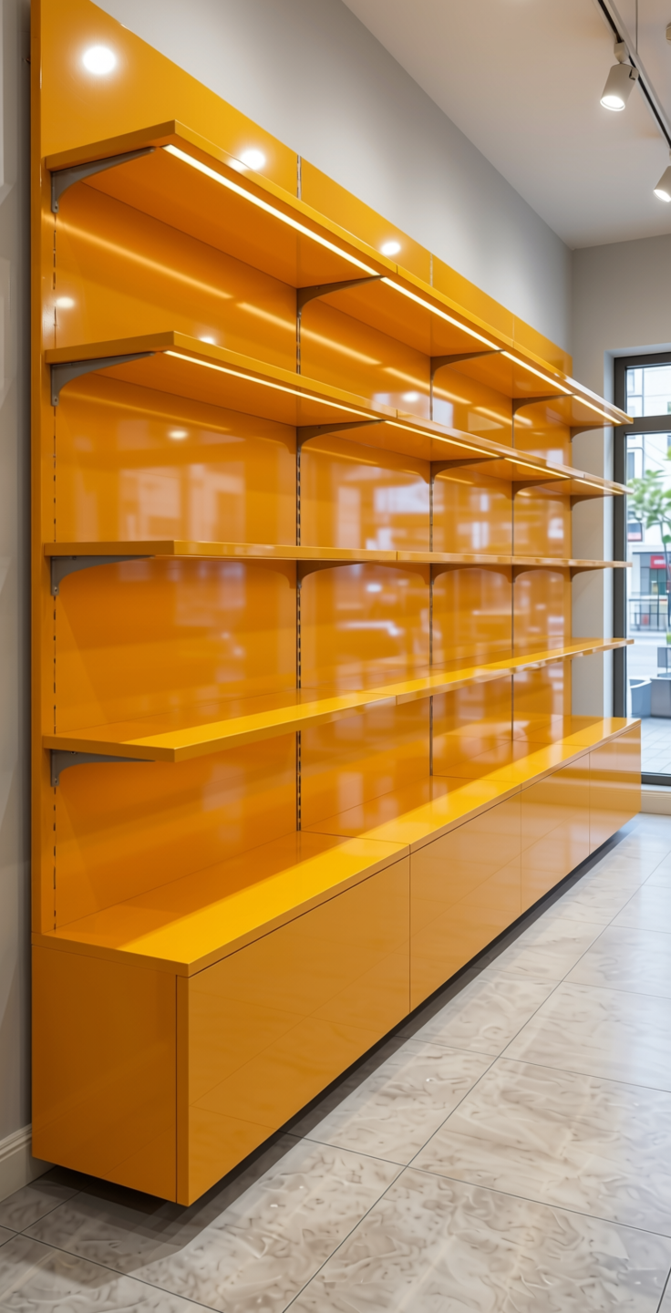+ Plain Laminate 8x4 ft High Gloss 1 mm - 22067 MR+ — application view in a retail store