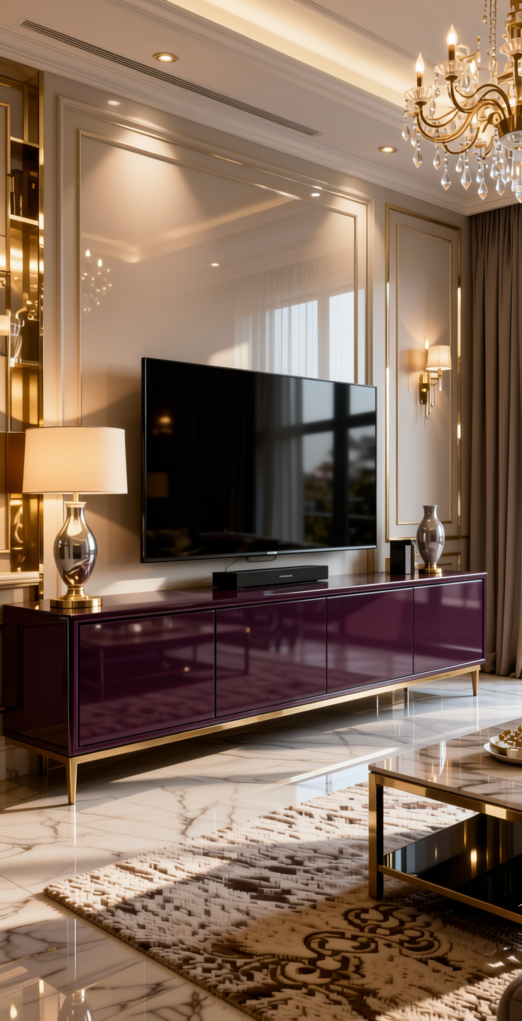 + Plain Laminate 8x4 ft High Gloss 1 mm - 21055 MR+ — application view in a glamorous living room
