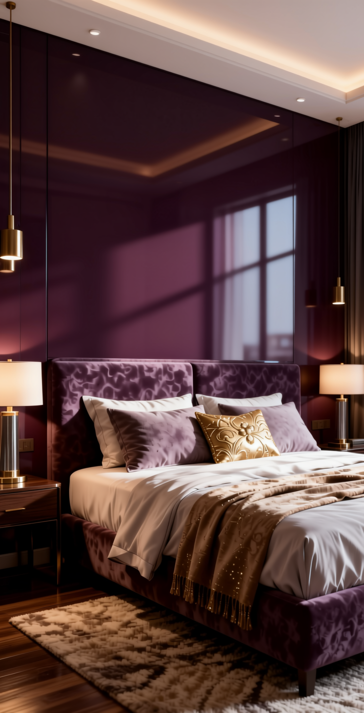 + Plain Laminate 8x4 ft High Gloss 1 mm - 21172 MR+ — application view in a luxury bedroom