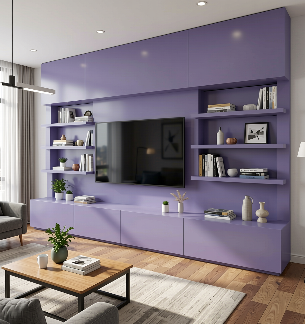 + Plain Laminate 8x4 ft High Gloss 1 mm - 21352 MR+ — application view in a contemporary living room