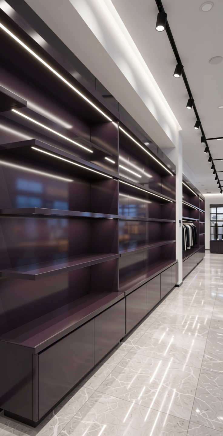 + Plain Laminate 8x4 ft High Gloss 1 mm - 22172 MR+ — application view in a modern retail space
