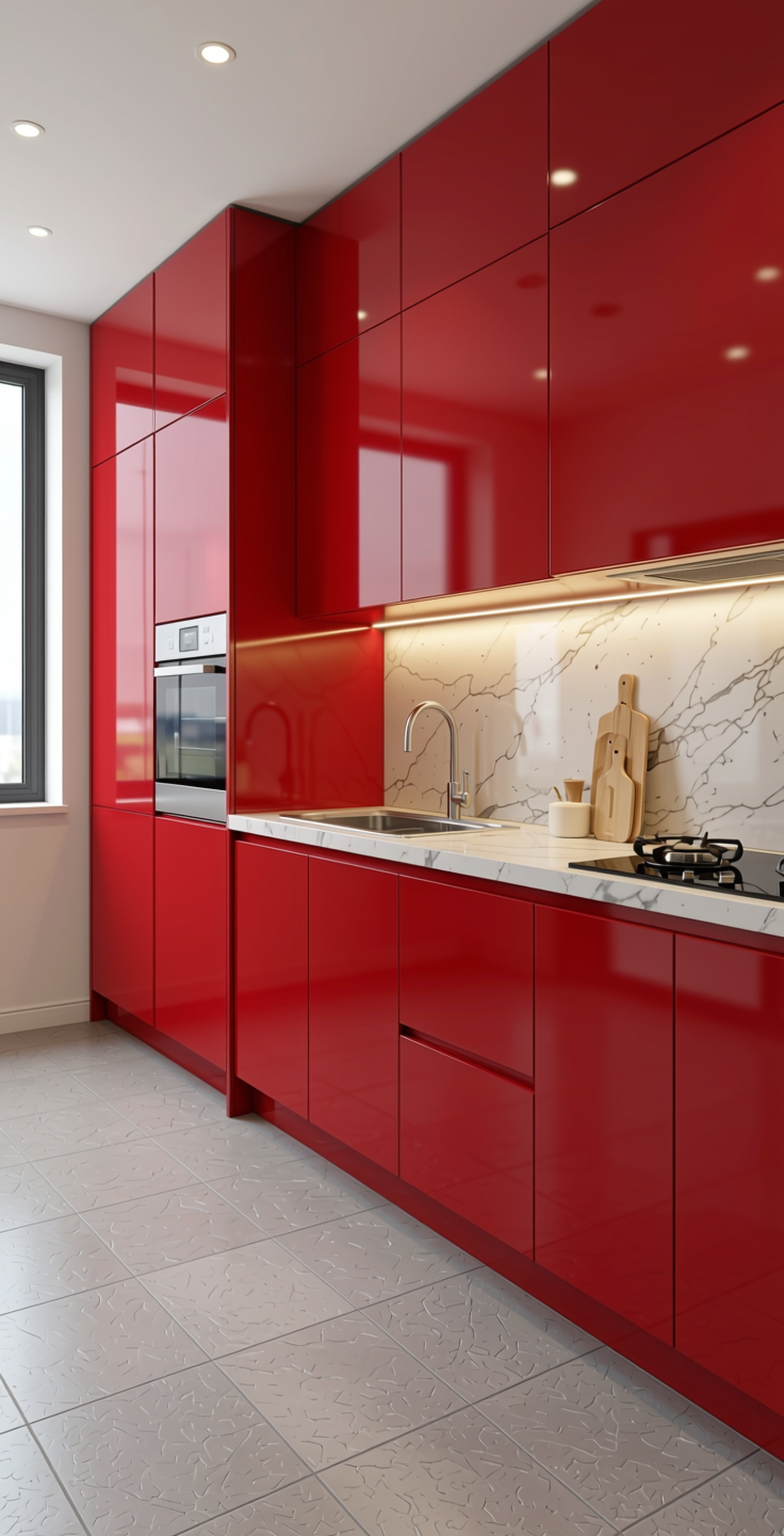 + Plain Laminate 8x4 ft High Gloss 1 mm - 21065 MR+ — application view in a modern pantry