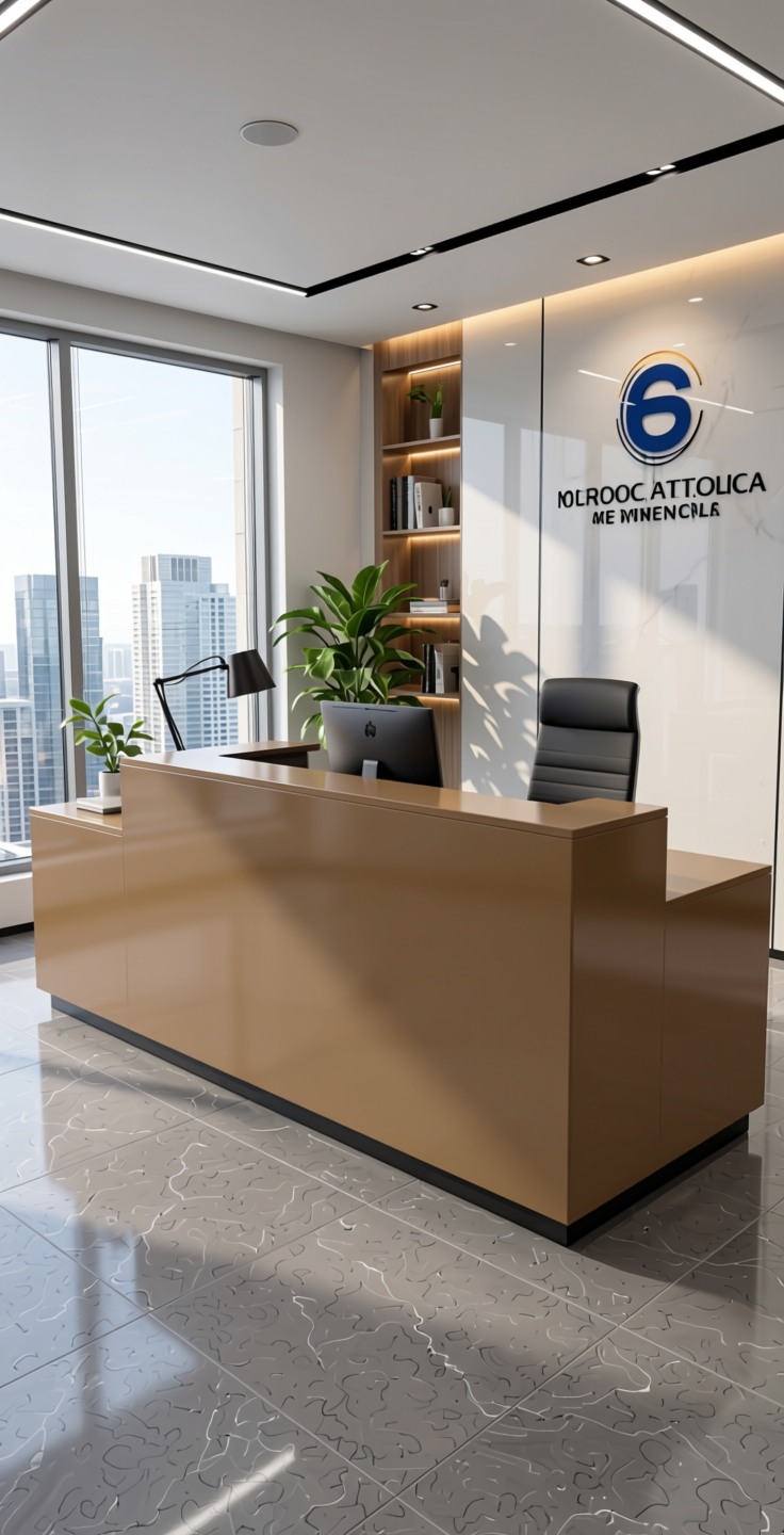 + Plain Laminate 8x4 ft High Gloss 1 mm - 21091 MR+ — application view in a modern office