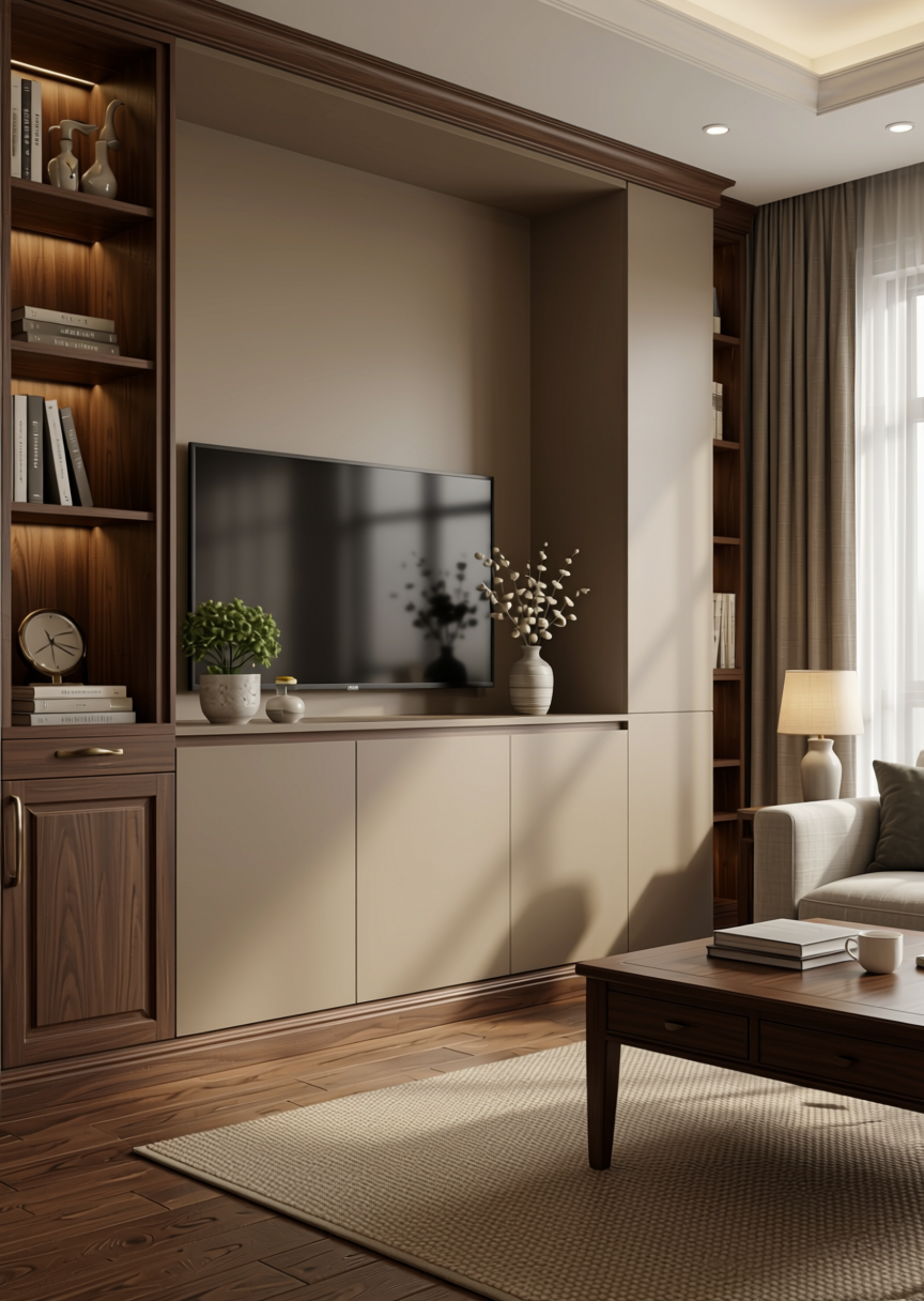 Twilight Beige Texture Laminate 4x8 ft - STY-SOL-1065 — application view in a traditional living room