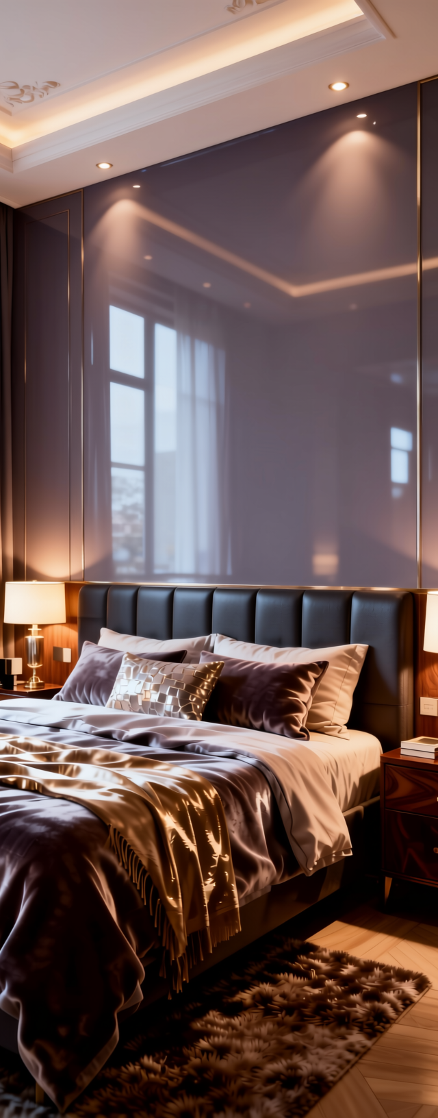 Plain Laminate 8x4 ft Glossy 0.8 mm - 1107 MLT — application view in a glamorous bedroom