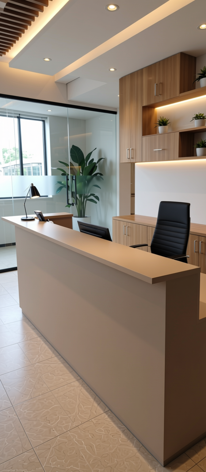 Plain Laminate 8x4 ft Matte 0.8 mm - 1209 MF — application view in a office reception