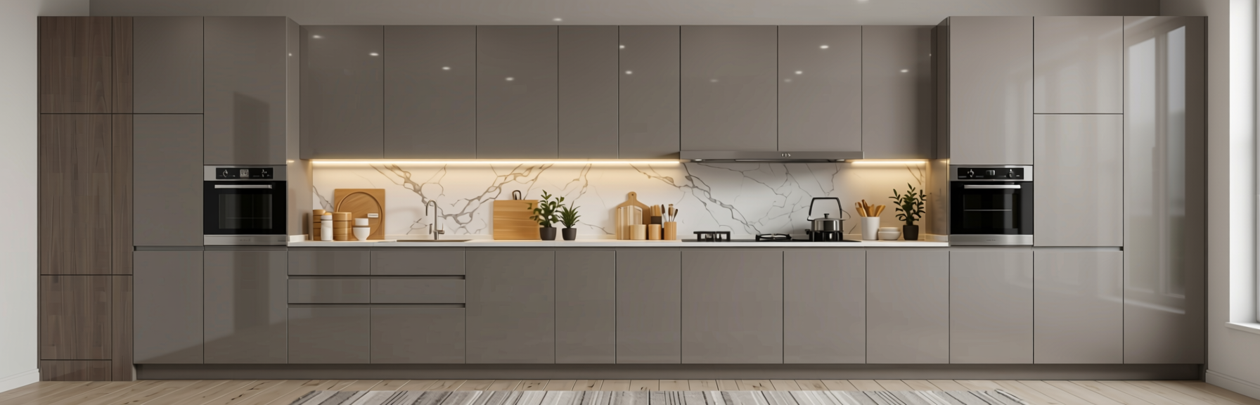 Plain Laminate 8x4 ft High Gloss 0.8 mm - 1263 HG — application view in a kitchen
