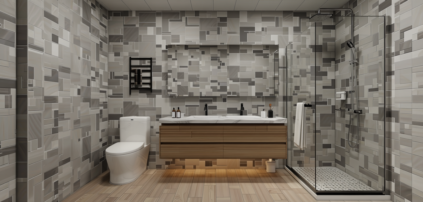Marble & Stone Laminate 8x4 ft Texture 1 mm - 239 EJ — application view in a bathroom