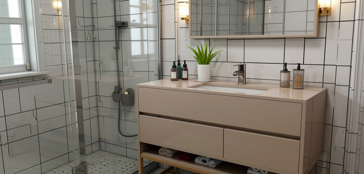 Plain Laminate 8x4 ft High Gloss 1 mm - 239 HG — application view in a bathroom