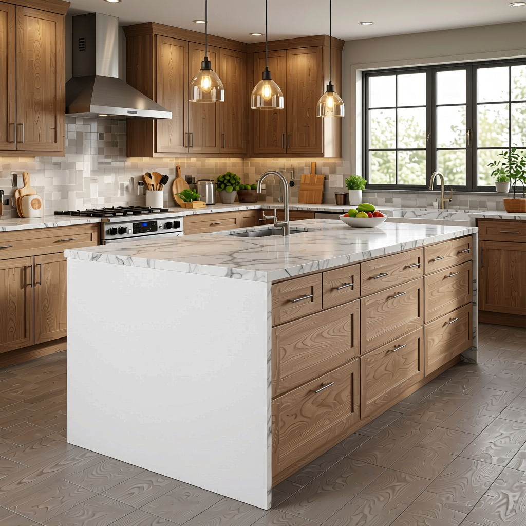 Marble & Stone Laminate 8x4 ft Texture 1 mm - 250 EJ — application view in a kitchen