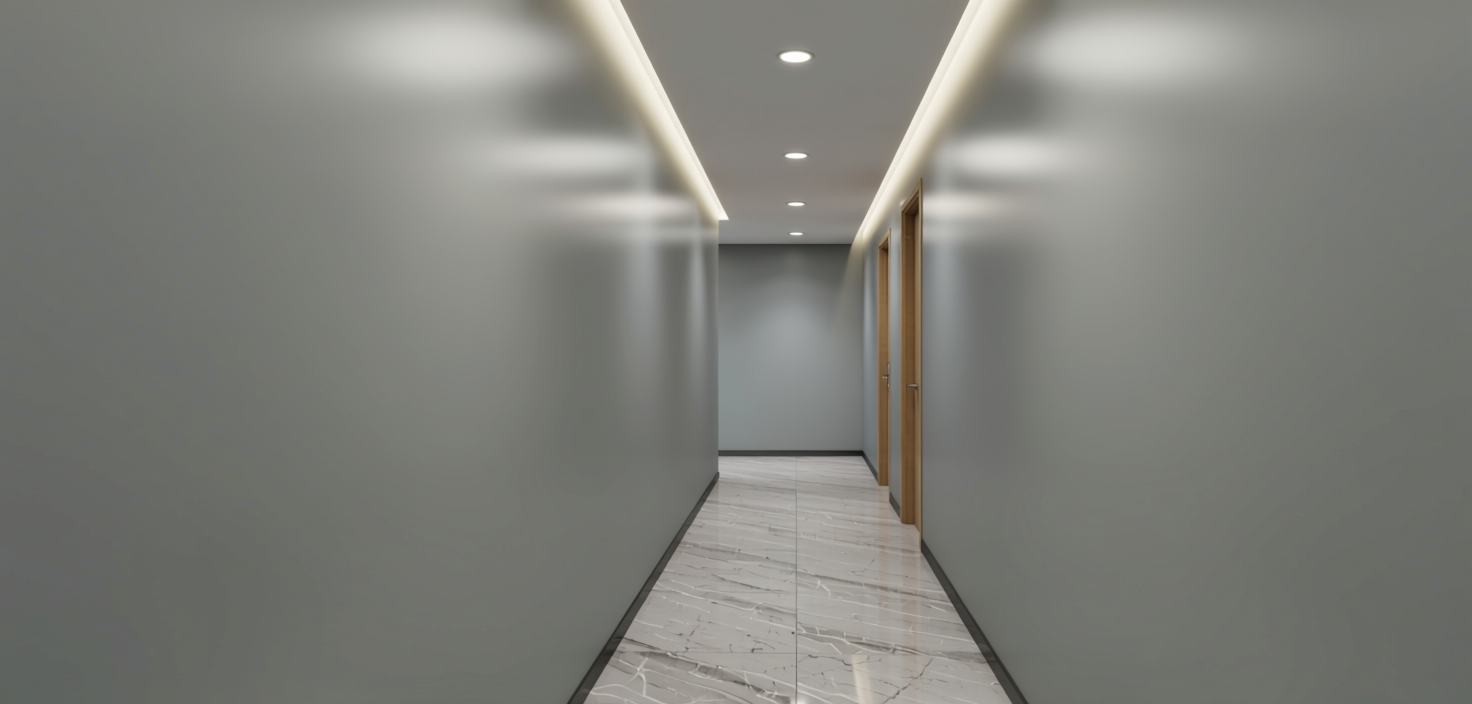 Marble & Stone Laminate 8x4 ft Texture 1 mm - 253 EJ — application view in a hallway