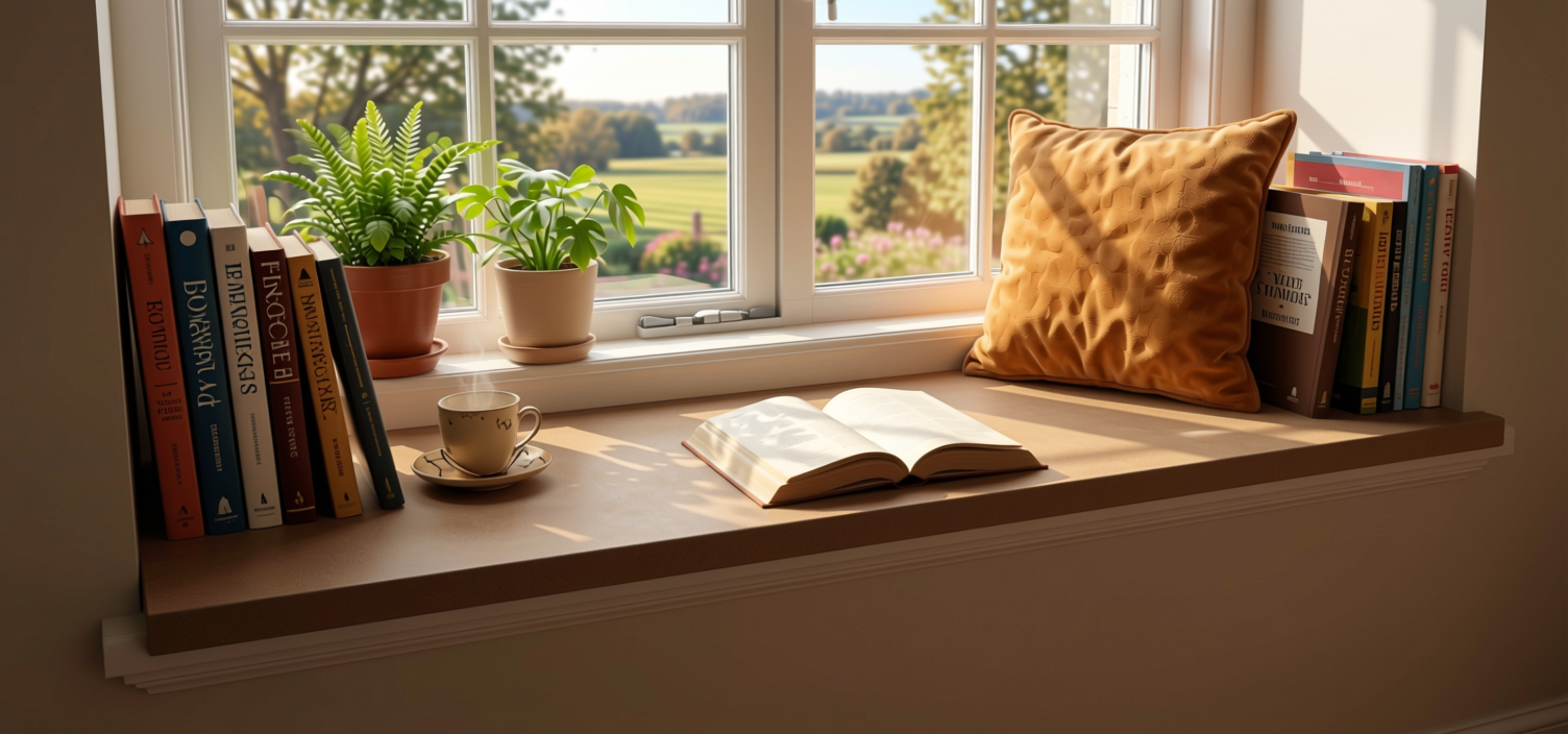 Plain Laminate 8x4 ft Suede 1 mm - 273 SF — application view in a cozy reading nook