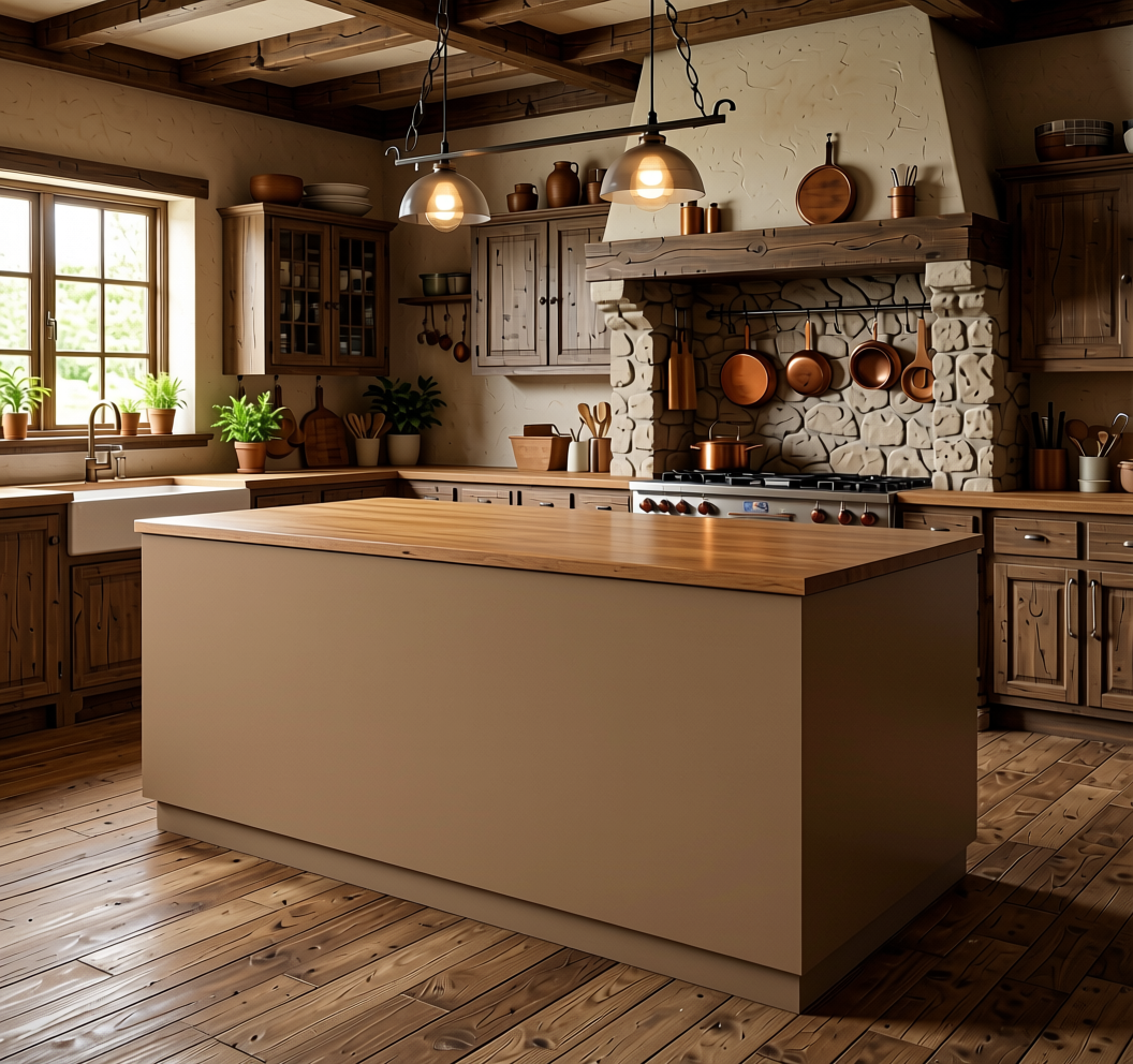 Fluted Laminate 8x4 ft Texture 1 mm - 277 MR — application view in a rustic kitchen