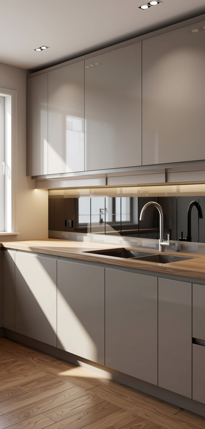 Fluted Laminate 8x4 ft High Gloss 1 mm - 280 MG — application view in a modern kitchen