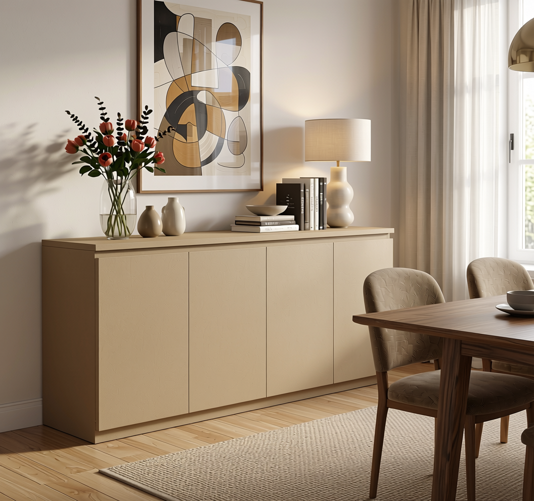 Plain Laminate 8x4 ft Suede 1 mm - 291 SF — application view in a dining room