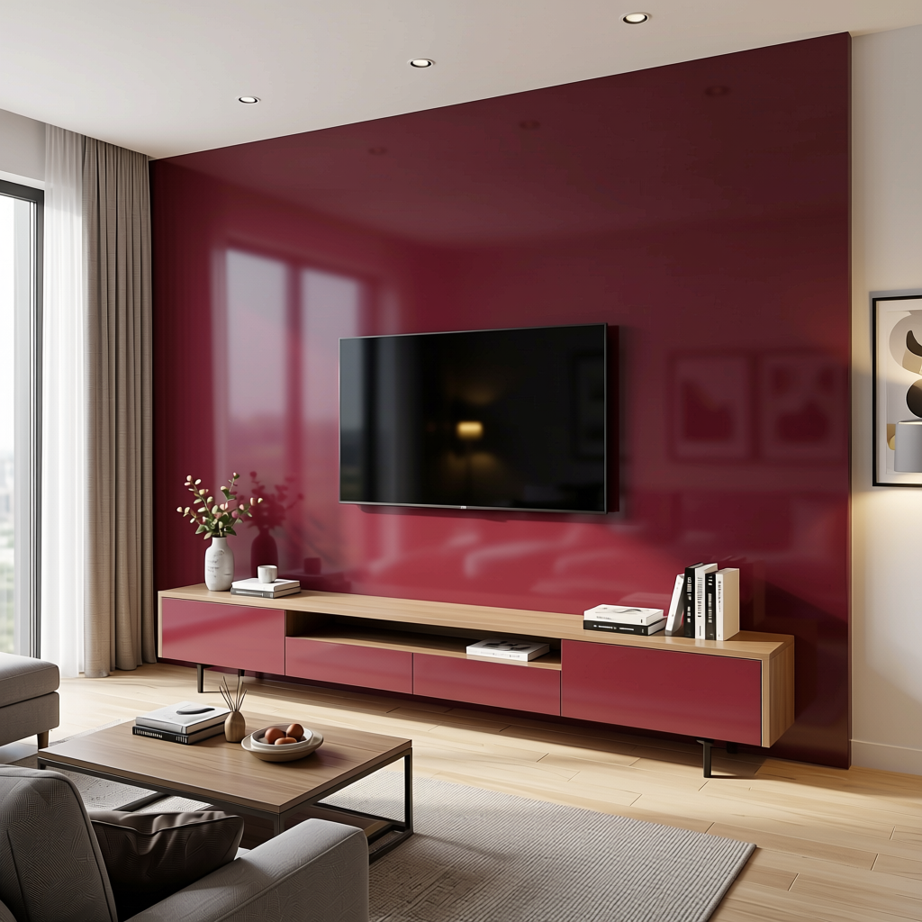 Plain Laminate 8x4 ft High Gloss 1 mm - 296 HG — application view in a modern living room