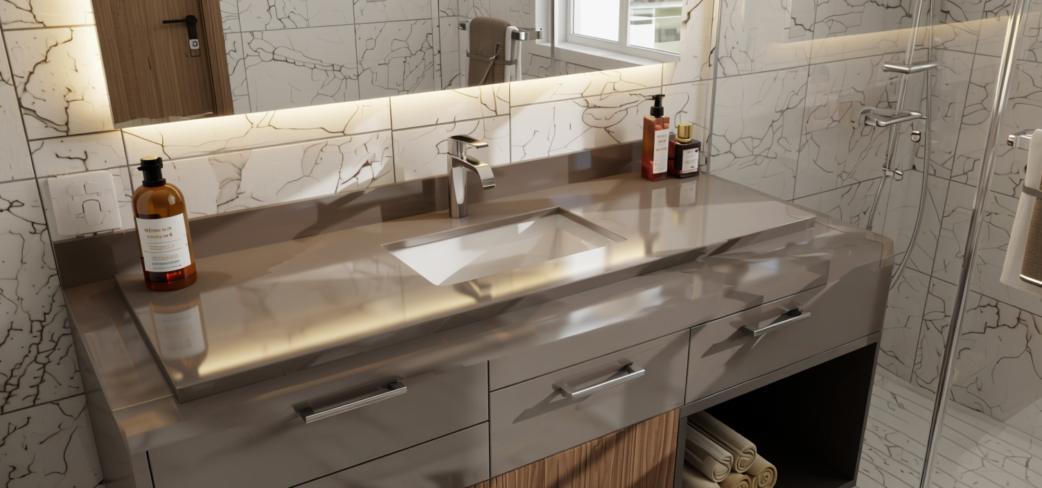 Plain Laminate 8x4 ft High Gloss 1 mm - 359 HG — application view in a bathroom
