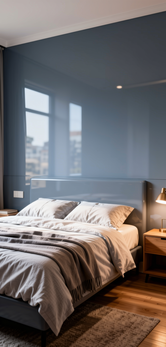 Fluted Laminate 8x4 ft High Gloss 1 mm - 371 MG — application view in a contemporary bedroom