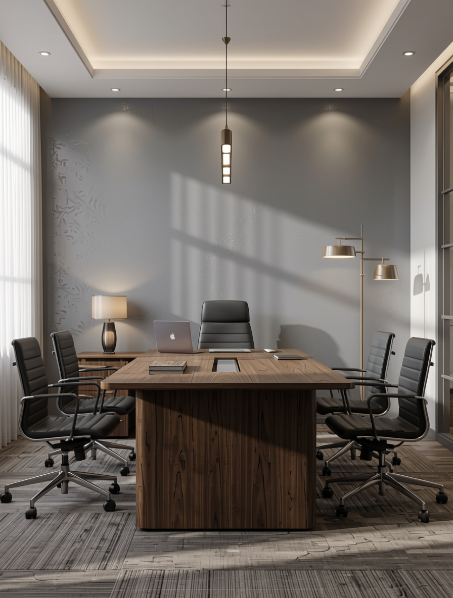 Aesthetic Grey Marble & Stone Laminate 8x4 ft Texture 1 mm - 3883 ST — application view in a sophisticated office